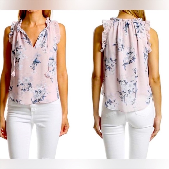 MISA Los Angeles Veneda Pink Floral Sleeveless Ruffle Top - Picture 2 of 9